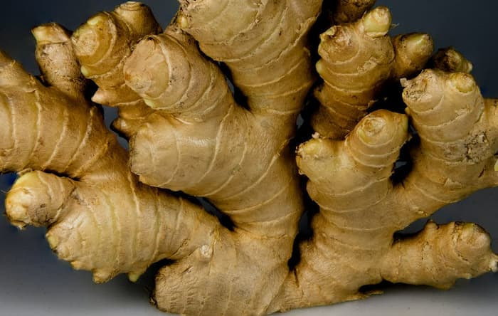 A raw ginger root